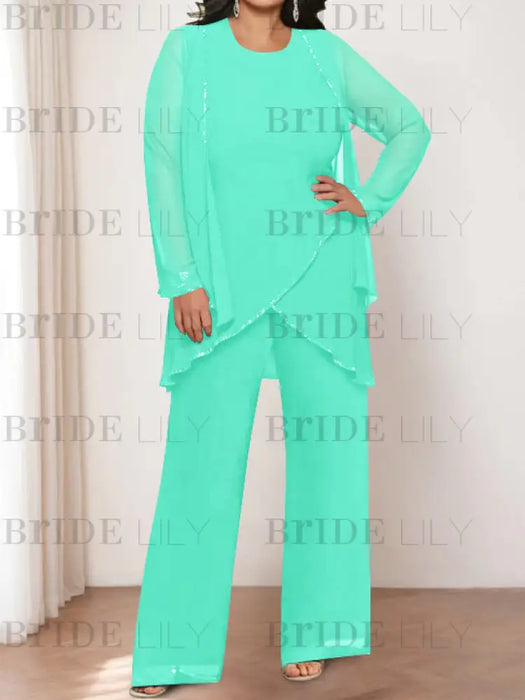 Spa plus size chiffon mother of the bride pantsuit with jacket