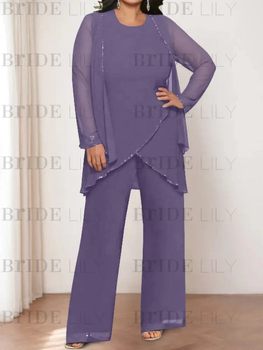 Tahiti plus size chiffon mother of the bride pantsuit with jacket