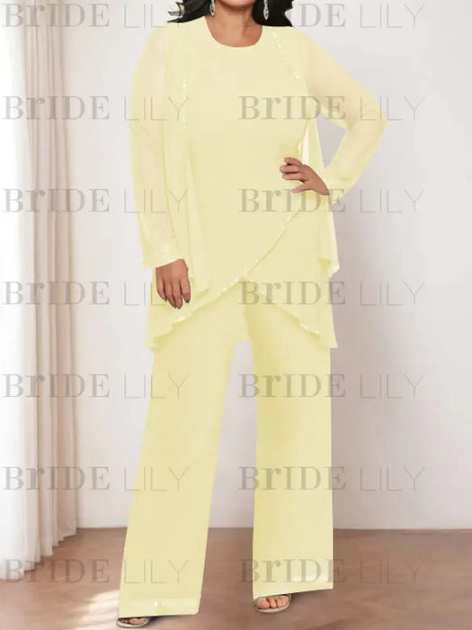 Yellow plus size chiffon mother of the bride pantsuit with jacket