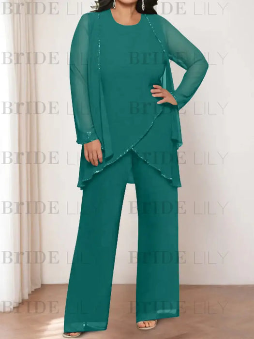Emerald Green plus size chiffon mother of the bride pantsuit with jacket