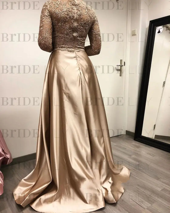 Beadings mermaid Evening Dress Long Sleeves with Satin Detachable Train - Prom Dresses