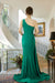 Beautiful Green One Shoulder Sleeveless Prom Dress with Slit