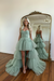 Beautiful Dusty Sage Prom Dress with Sleeveless Gown Tulle Train