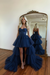 Beautiful Navy Prom Dress with Sleeveless Gown Tulle Train