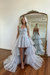 Beautiful Silver Prom Dress with Sleeveless Gown Tulle Train