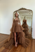 Beautiful Brown Prom Dress with Sleeveless Gown Tulle Train