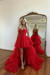 Beautiful Red Prom Dress with Sleeveless Gown Tulle Train