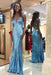 Best Beautiful Beautiful Sky Blue Sequin Sparkly Prom Dress Spaghetti Strap V Neck Sheath Evening Dresses - Prom Dresses