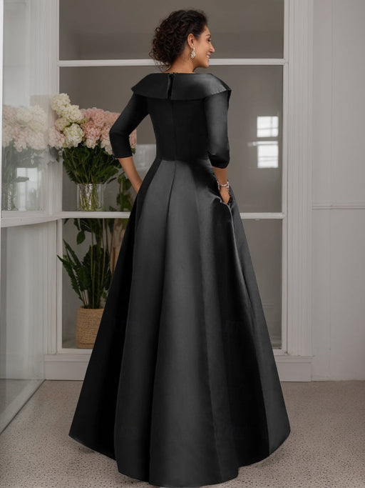 V-Neck A-Line Princess Floor-Length Mother of the Bride Dress with 3/4 Sleeves Appliques and Beading