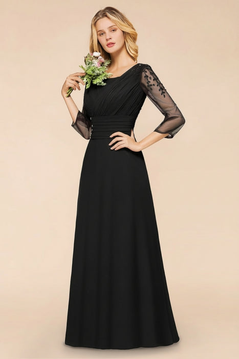 Long Sleeves Aline Bridesmaid Dress Ruffle Chiffon Beadings Wedding Guest Dress
