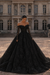 Black Glitter Lace Ball Gown Wedding Dress with Sleeves Off-the-Shoulder Sweetheart Corset Bridal Gown