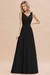 Black Modest Floral Lace A-line Bridesmaid Dress V-Neck Floor Length Chiffon Wedding Guest Dress 