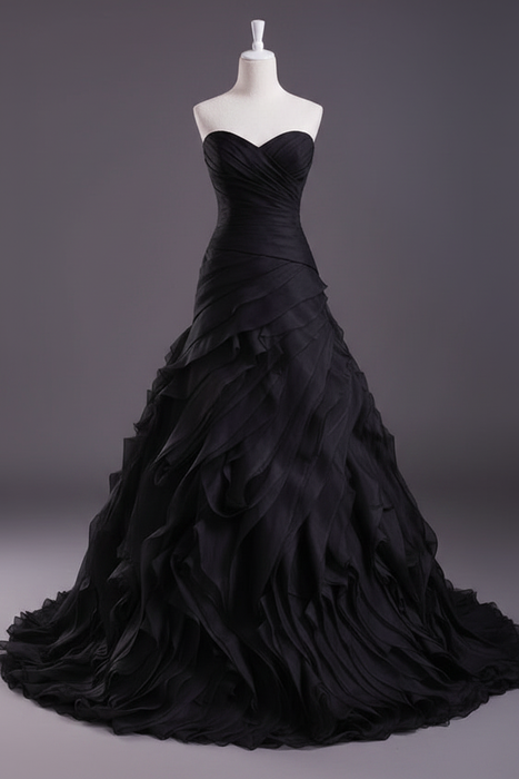Black - Pink A-Line Strapless Sweetheart Wedding Gown
