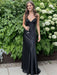 Black V-neck Beaded Satin A Line Prom Dress