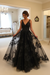 Black A Line V Neck Lace Appliques Long Wedding Dresses Sleeveless
