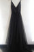 Black A Line V Neck Spaghetti Straps Tulle Prom Dresses