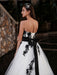 Black A-Line Wedding Dress Strapless Black Applique Sash Tulle Satin Fabric Wedding Gown