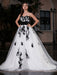 Black A-Line Wedding Dress Strapless Black Applique Sash Tulle Satin Fabric Wedding Gown