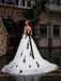 Black A-Line Wedding Dress Strapless Black Applique Sash Tulle Satin Fabric Wedding Gown