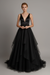 Black A-line Wedding Dresses With Train Sleeveless Backless Natural Waist Tiered V-Neck Long Bridal Dresses