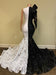 Black and White Long Sleeves Lace Sequin Mermaid Prom Dress