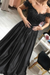 Black Off-the-Shoulder Lace Applique Satin Aline Evening Dresses