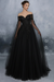 Black Evening Dress A-Line Bateau Neck Long Sleeves Tulle Floor-Length Formal Dinner Dresses