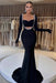 Black Beaded Prom Dress with Gloves Sweetheart Long Sleeve Mermaid