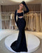 Black Beaded Prom Dress with Gloves Sweetheart Long Sleeve Mermaid