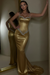 Gold Beaded Straps Prom Dress with Long Sweetheart Formal Dress