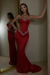 Red Beaded Straps Prom Dress with Long Sweetheart Formal Dress