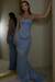 Dusty Blue Beaded Straps Prom Dress with Long Sweetheart Formal Dress