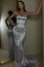 Silver Beaded Straps Prom Dress with Long Sweetheart Formal Dress