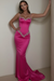 Hot Pink Beaded Straps Prom Dress with Long Sweetheart Formal Dress