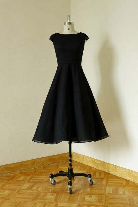 Black Bridelily Cap Sleeve Chiffon Mini A-line Wedding Dress - wedding dresses