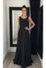 Black Chiffon A-Line Prom Dress Scoop Neck with Lace Appliques