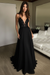 Black Deep V-neck Spaghetti Straps Lace Appliqued Beach Wedding Dress - Wedding Dresses