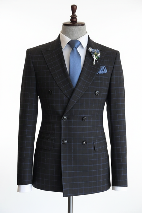 Black Double Breasted Suit Jacket - Upper Body