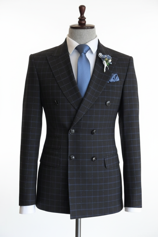 Black Double Breasted Suit Jacket - Upper Body
