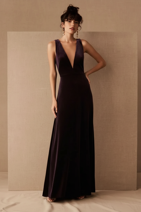 Velour Dress - Black Eggplant