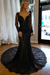 Black Elegant Long Sleeves Mermaid Wedding Dress V-Neck Lace Bridal Dress