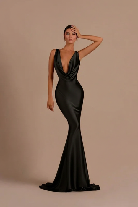 Black Elegant Champagne Mermaid Prom Dress Long Slimming