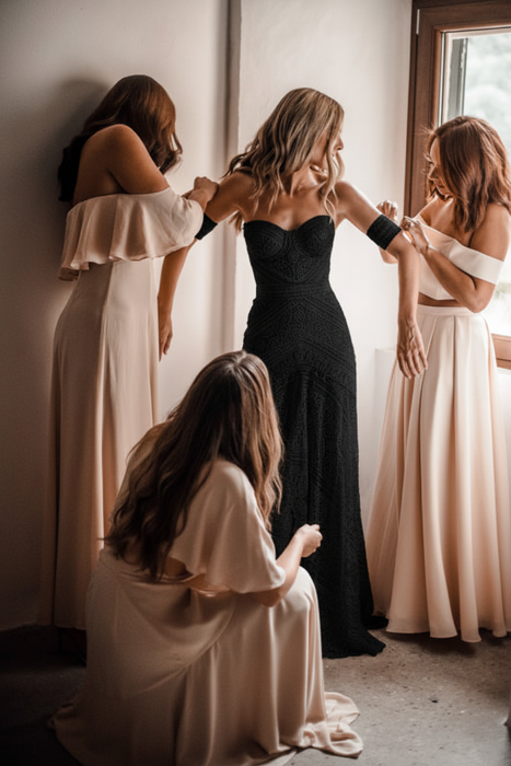 Black Elegant Sweetheart Lace Mermaid Boho Wedding Dresses - wedding dresses