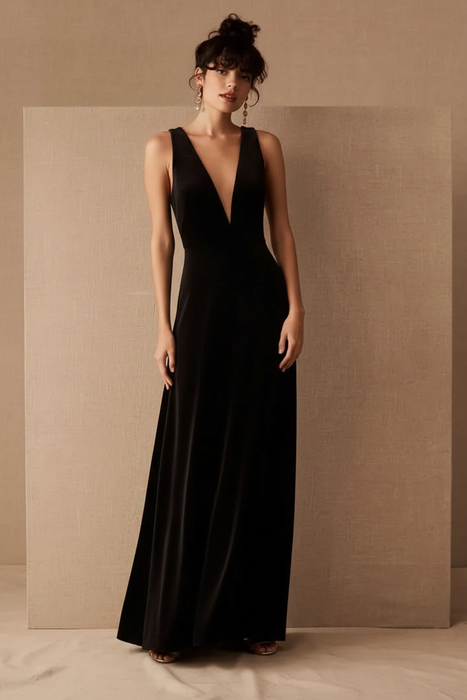 Velour Evening Dress - Black