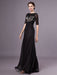 Black Evening Dresses Half Sleeves Lace Beading Chiffon Long Formal Gowns wedding guest dress