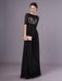 Black Evening Dresses Half Sleeves Lace Beading Chiffon Long Formal Gowns wedding guest dress