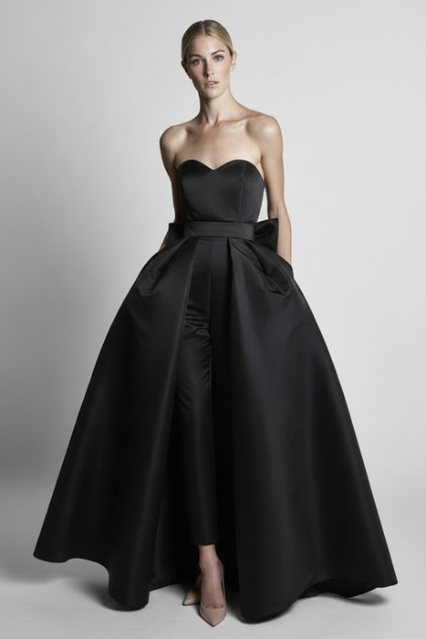 Black Sweetheart Evening Jumpsuit Ball Gown Ankle Length Sleeveless Satin Social Party Jumpsuit