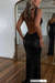 Black Glitter Sequins Sleeveless V Neck Prom Dress Long with Split