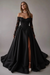 Black Gorgeous Off-the-Shoulder Satin Aline Wedding Dresses Front Split Long Sleeves Bridal Gown - Wedding Dresses