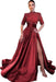 Burgundy Half Sleeves Mermaid Prom Dress with Slit